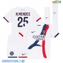 Camisa de time de futebol Paris Saint-Germain Nuno Mendes #25 Replicas 2º Equipamento Infantil 2025-26 Manga Curta (+ Calças curtas)